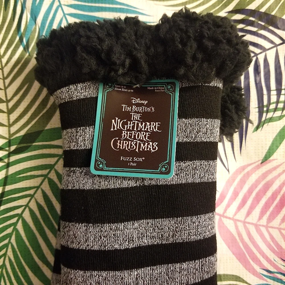 Disney Nightmare Before Christmas Jack Skellington Fuzzy Babba Slipper Socks NWT